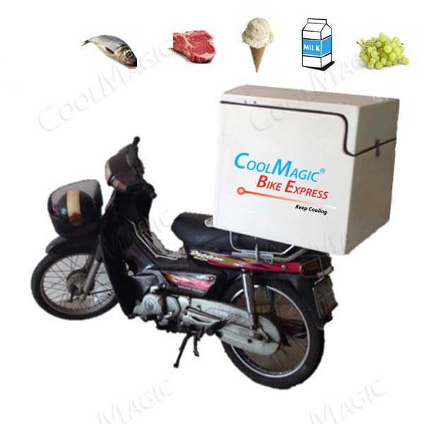 phân phố bán lẻ hàng lạnh bằng thùng giữ lạnh xe máy